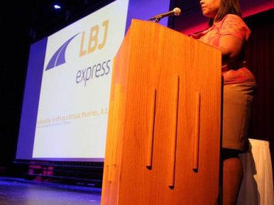 LBJ Express Corporate Affairs Director Dia Kuykendall speaking about the importance of math and science.