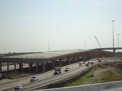 August 2013: New westbound frontage road between Haltom Road and Beach Street and westbound entrance to TEXpress lanes from Haltom Road