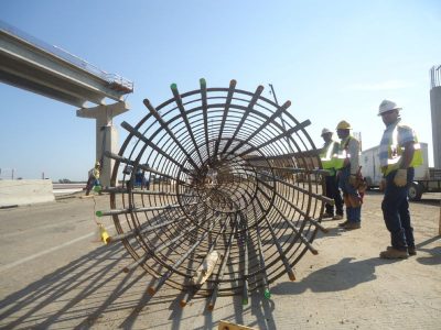 August 2013: Workers tying rebar for a new column