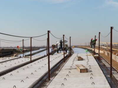 March 2014: Preparing for concrete deck for new northbound direct connector to US 287