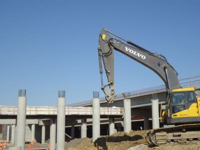 March 2013: Columns and caps for future eastbound SH 121/183 lanes over Forest Ridge Drive