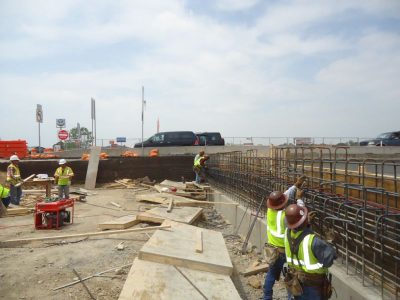 April 2013: Tying rebar along Denton Highway 377 bridge