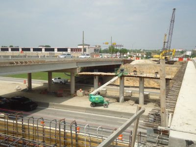 April 2013: Denton Highway 377 - center portion of bridge where beams will be placed in May