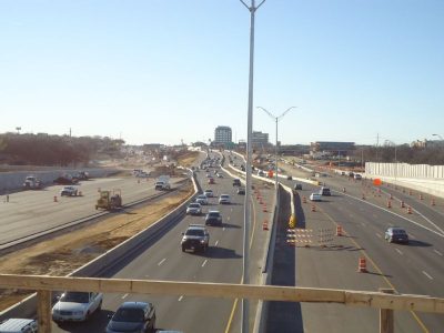 January 2013: SH 121/183 facing westbound from Hurstview Drive bridge