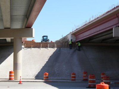 June 2013: Bridge abutment work in median at Western Center Blvd.