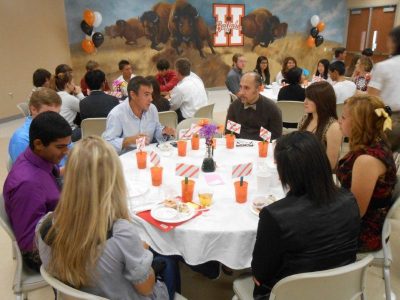 STEM roundtable discussions provide an opportunity for NTE project team members to interact with Haltom High's AP math, science and English students