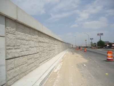 April 2013: Retaining wall along new eastbound IH 820 frontage road before Beach Street