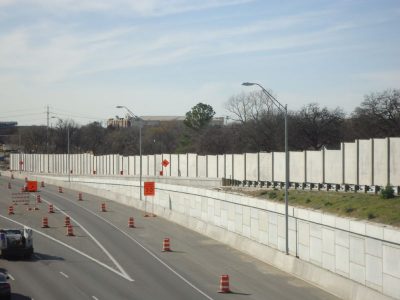 February 2013: Sound walls along westbound frontage road of SH 121/183 west of Hurstview Drive