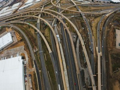 The I-35W/I-820 interchange looking south