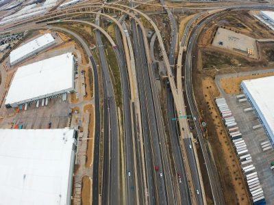 The I-35W/I-820 interchange looking south