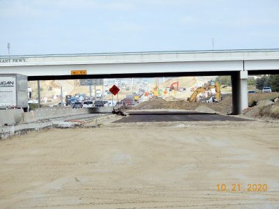 Work on future northbound I-35W lanes at N Tarrant Pkwy.