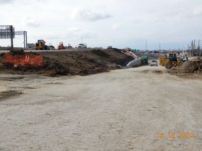 Work on the future westbound I-820 frontage road at Mark IV Pkwy.