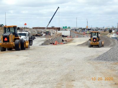 Work on I-820 and the future westbound frontage road at Mark IV Pkwy. looking west