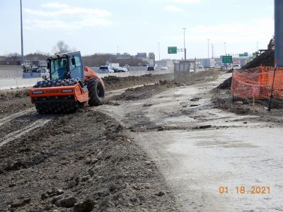 Work on the future southbound I-35W frontage road south of Western Center Blvd.