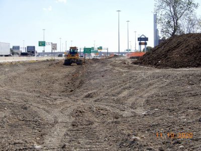 Work on the future southbound I-35W frontage road south of Western Center Blvd.