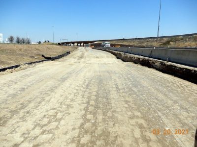 Work on the future westbound I-820 frontage road at Mark IV Pkwy.