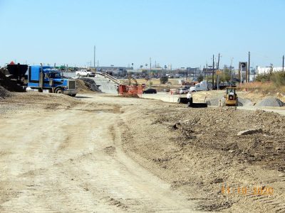 Work on the future westbound I-820 frontage road near Mark IV Pkwy.