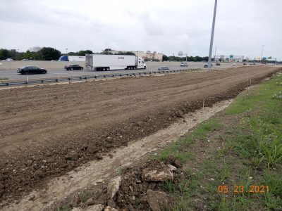 Work on the future southbound frontage road from Western Center Blvd. to Mark IV Pkwy.