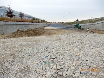 Work on future westbound I-820 frontage road at Mark IV Pkwy.