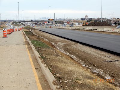 Work on future lanes on northbound I-35W between N Tarrant Pkwy. and Heritage Trace Pkwy.