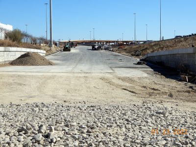 Work on future westbound I-820 frontage road at Mark IV Pkwy. 