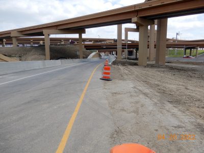 Work on the future off-ramp from westbound I-820 to Mark IV Pkwy. 