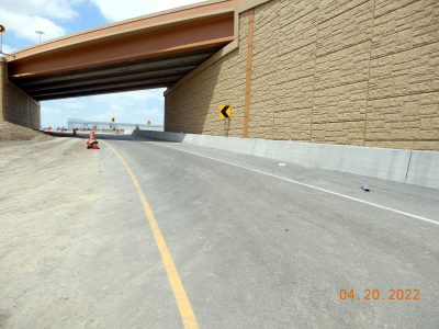 Work on the future off-ramp from westbound I-820 to Mark IV Pkwy. 