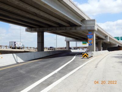 Work on the new on-ramp to eastbound I-820 from Mark IV Pkwy. 
