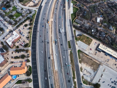 SH 121/183 approaching 
 Precinct Line Rd looking east 