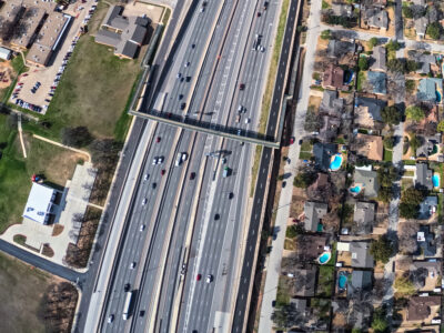 SH 121/183 at the pedestrian bridge looking west.