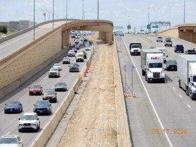 work on I-820 between Denton Hwy. 377 and Haltom Rd. looking east