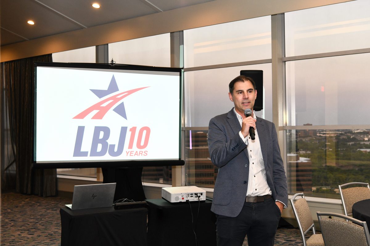 TEXpress Lanes CEO Pablo Ferrando speaks at the LBJ10 celebration, marking 10 years since the opening of the LBJ TEXpress Lanes.